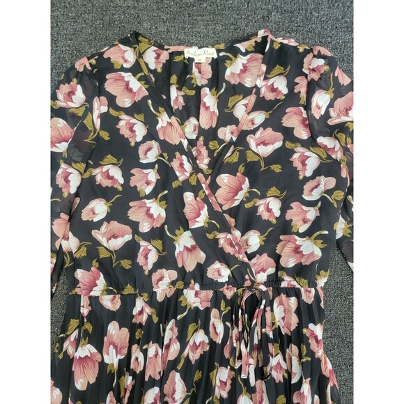 Indigo Rose Size PL Pink Floral Print Long Sleeve Lined Midi Dress Elastic Waist - Picture 4 of 15